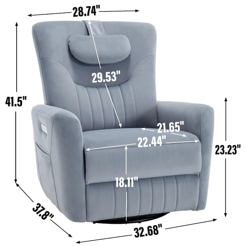 Fauteuil inclinable avec pivotement à 270°, mouvement de bascule, coussin de soutien lombaire et cervical, ports USB et Type-C