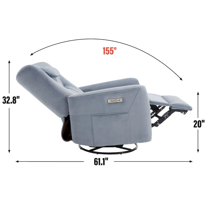 Fauteuil inclinable avec pivotement à 270°, mouvement de bascule, coussin de soutien lombaire et cervical, ports USB et Type-C