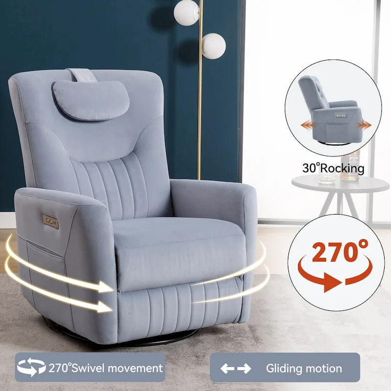 Fauteuil inclinable avec pivotement à 270°, mouvement de bascule, coussin de soutien lombaire et cervical, ports USB et Type-C