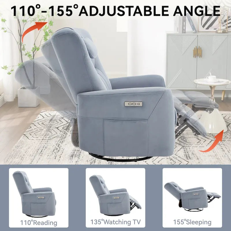 Fauteuil inclinable avec pivotement à 270°, mouvement de bascule, coussin de soutien lombaire et cervical, ports USB et Type-C