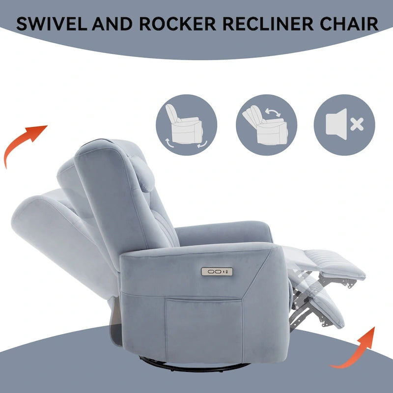 Fauteuil inclinable avec pivotement à 270°, mouvement de bascule, coussin de soutien lombaire et cervical, ports USB et Type-C