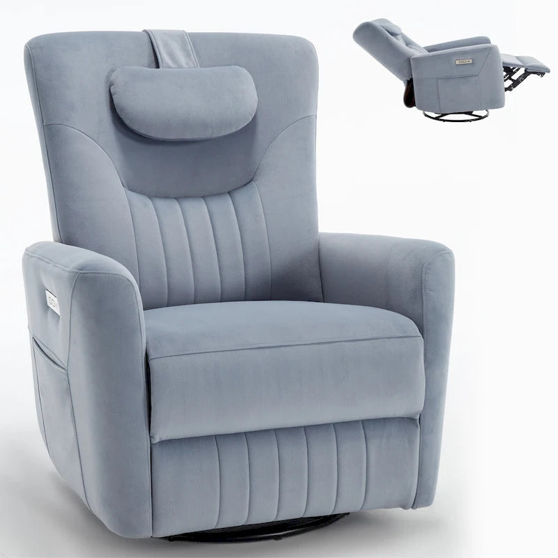 Fauteuil inclinable avec pivotement à 270°, mouvement de bascule, coussin de soutien lombaire et cervical, ports USB et Type-C