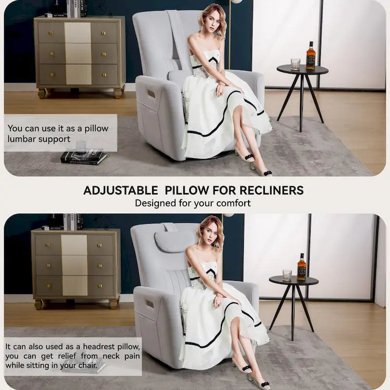Fauteuil inclinable avec pivotement à 270°, mouvement de bascule, coussin de soutien lombaire et cervical, ports USB et Type-C