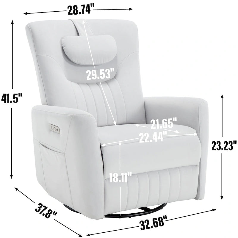 Fauteuil inclinable avec pivotement à 270°, mouvement de bascule, coussin de soutien lombaire et cervical, ports USB et Type-C