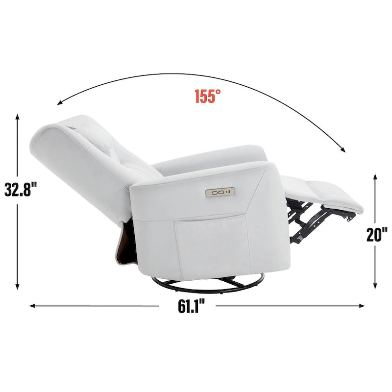 Fauteuil inclinable avec pivotement à 270°, mouvement de bascule, coussin de soutien lombaire et cervical, ports USB et Type-C