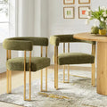 Lot de 2 fauteuils de salle à manger modernes en chenille avec cadre en métal doré poli