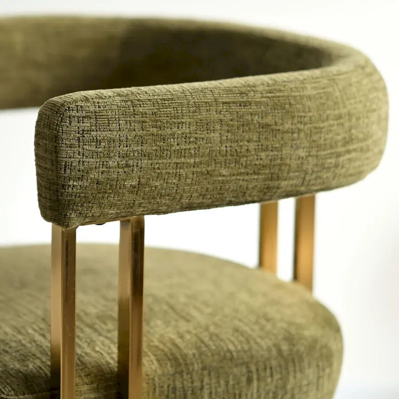 Lot de 2 fauteuils de salle à manger modernes en chenille avec cadre en métal doré poli