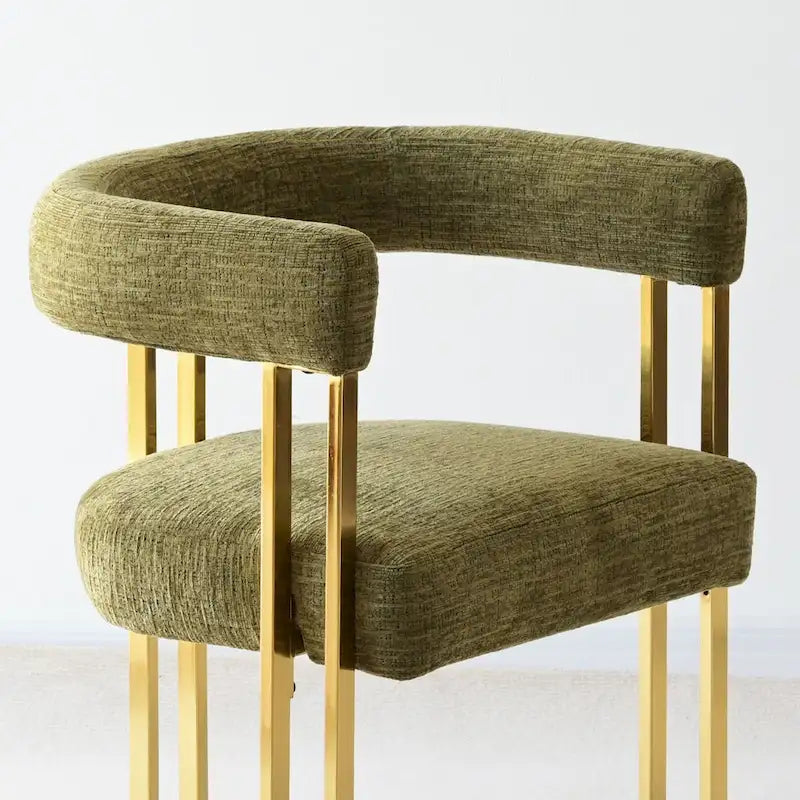 Lot de 2 fauteuils de salle à manger modernes en chenille avec cadre en métal doré poli