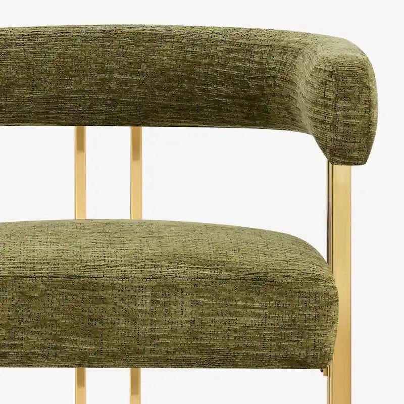 Lot de 2 fauteuils de salle à manger modernes en chenille avec cadre en métal doré poli