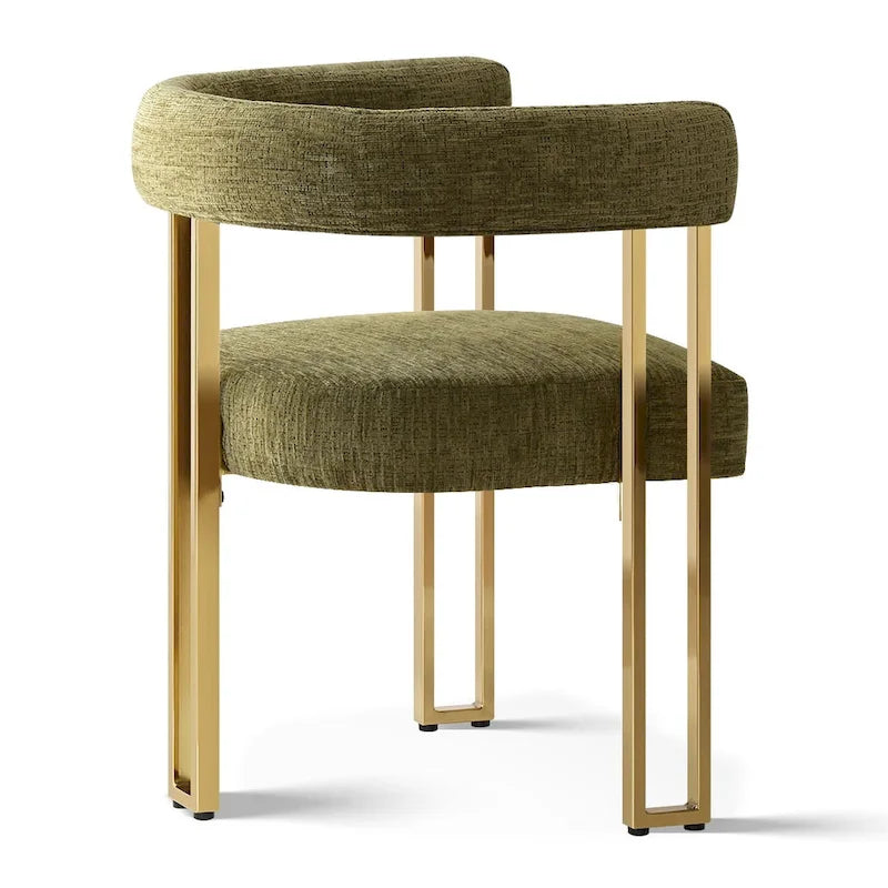 Lot de 2 fauteuils de salle à manger modernes en chenille avec cadre en métal doré poli