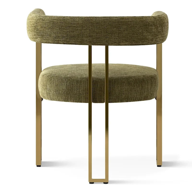 Lot de 2 fauteuils de salle à manger modernes en chenille avec cadre en métal doré poli