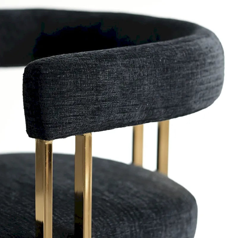 Lot de 2 fauteuils de salle à manger modernes en chenille avec cadre en métal doré poli