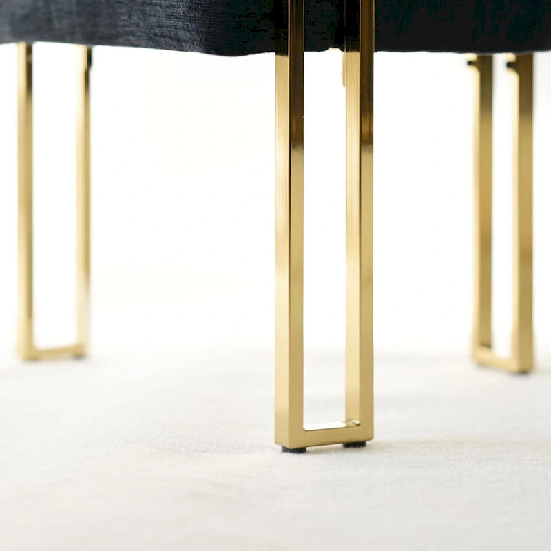 Lot de 2 fauteuils de salle à manger modernes en chenille avec cadre en métal doré poli