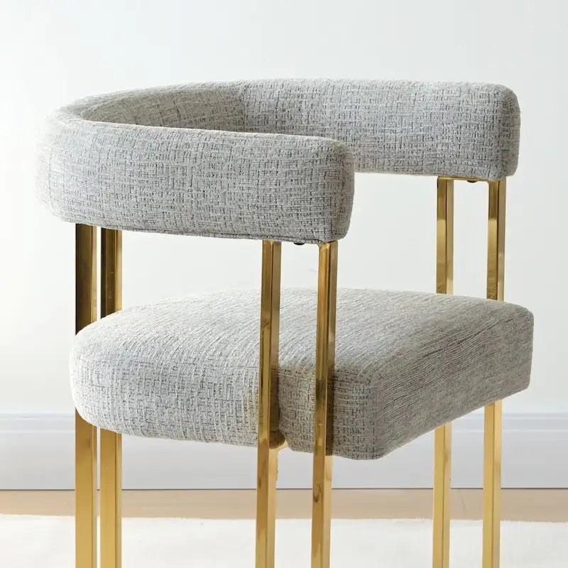Lot de 2 fauteuils de salle à manger modernes en chenille avec cadre en métal doré poli