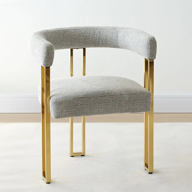 Lot de 2 fauteuils de salle à manger modernes en chenille avec cadre en métal doré poli