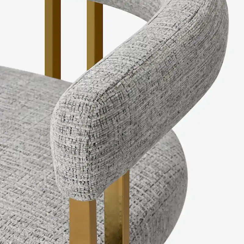 Lot de 2 fauteuils de salle à manger modernes en chenille avec cadre en métal doré poli