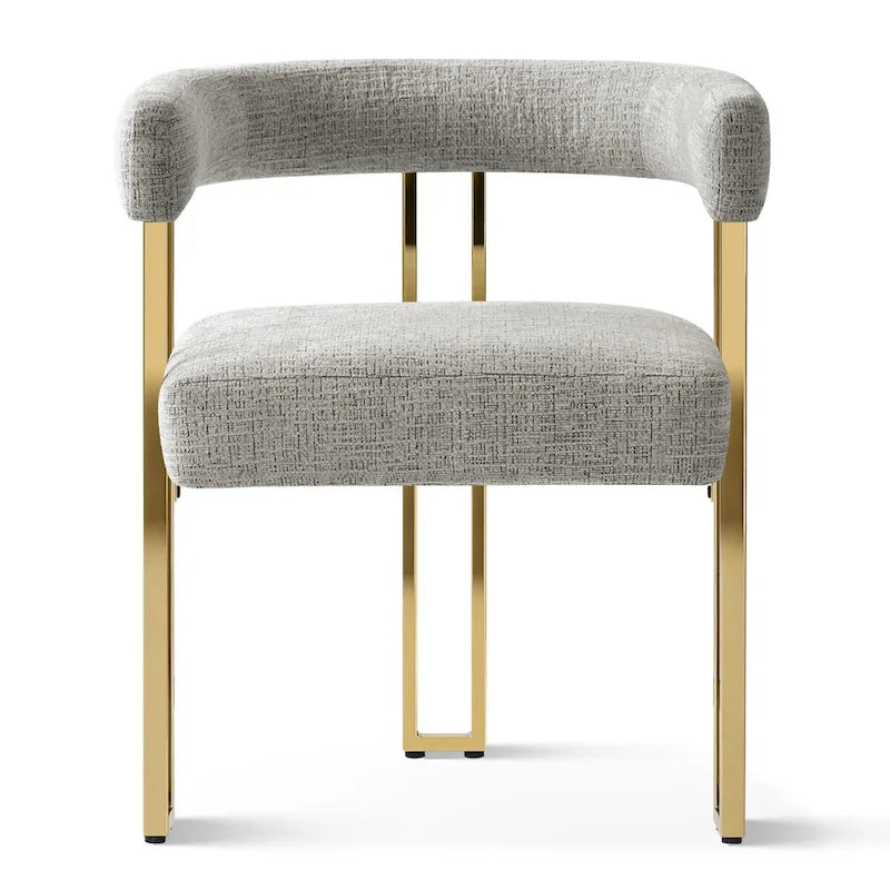 Lot de 2 fauteuils de salle à manger modernes en chenille avec cadre en métal doré poli