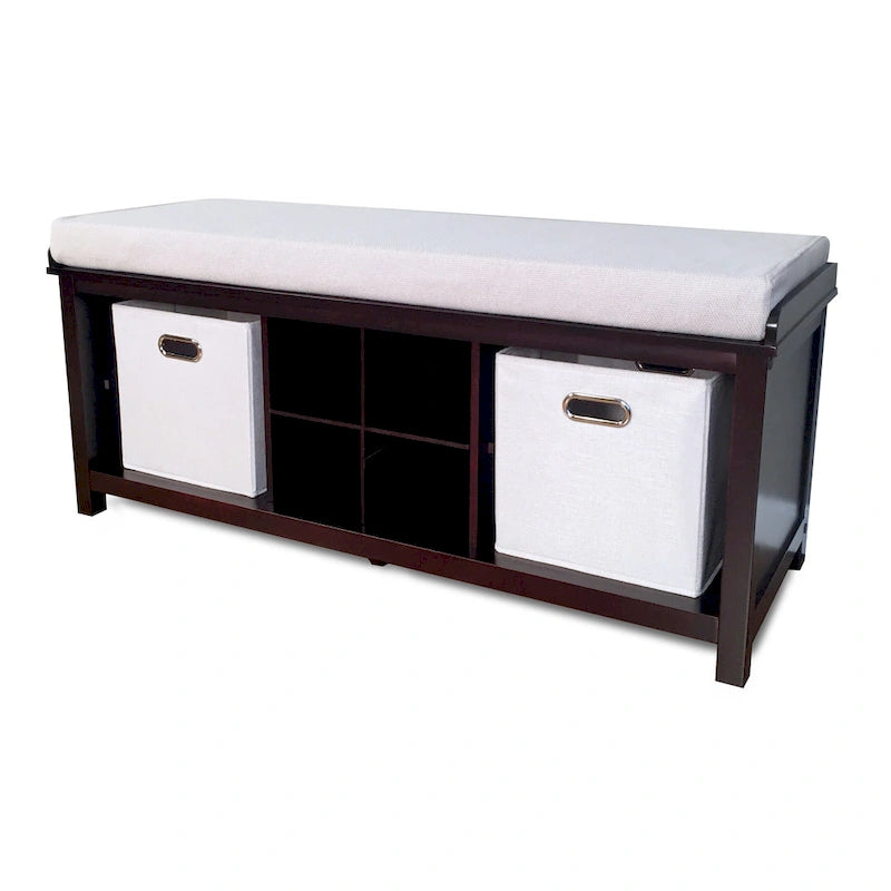 Banc d'entrée en bois massif avec 4 compartiments à chaussures Espresso