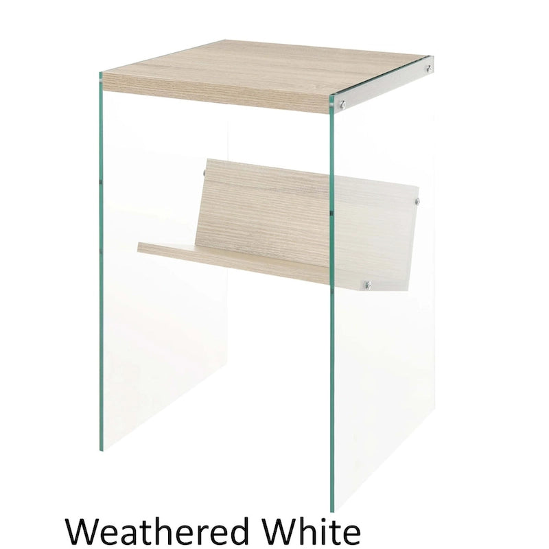 Table d'appoint moderne en verre trempé avec étagère de rangement inférieure pour salon