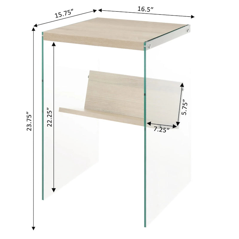Table d'appoint moderne en verre trempé avec étagère de rangement inférieure pour salon