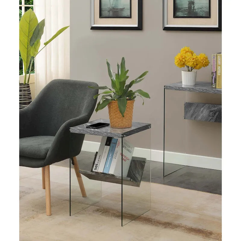 Table d'appoint moderne en verre trempé avec étagère de rangement inférieure pour salon