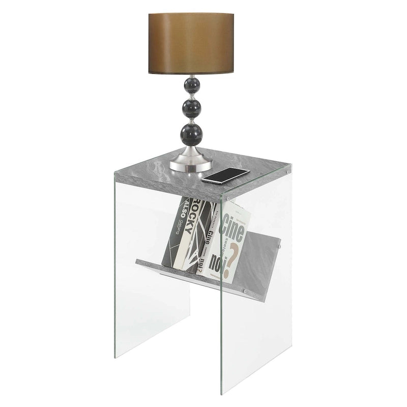 Table d'appoint moderne en verre trempé avec étagère de rangement inférieure pour salon