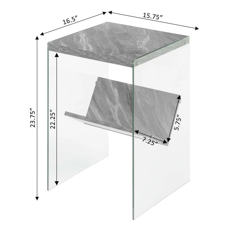 Table d'appoint moderne en verre trempé avec étagère de rangement inférieure pour salon