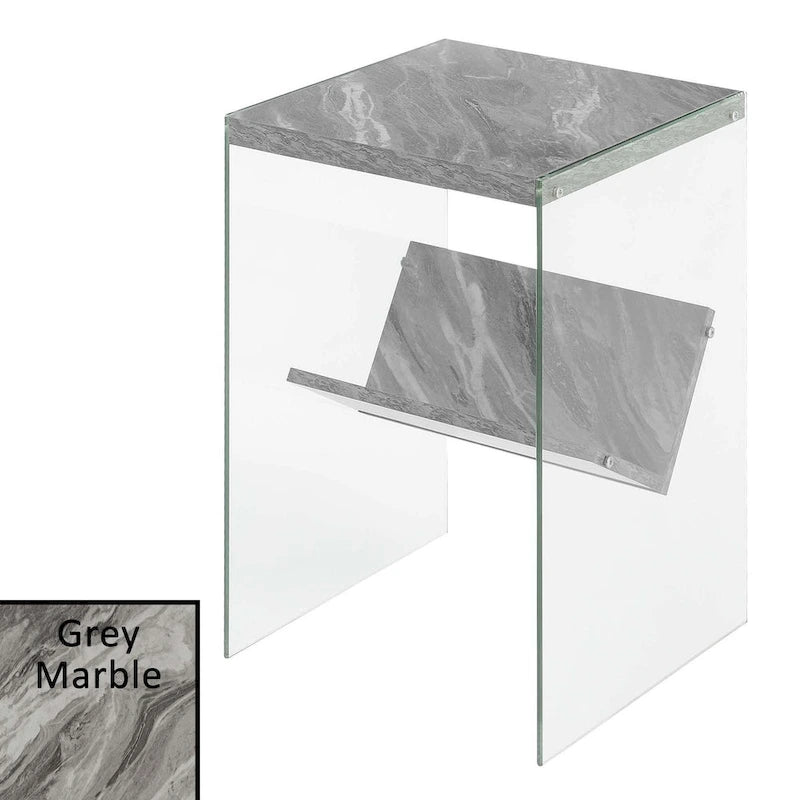 Table d'appoint moderne en verre trempé avec étagère de rangement inférieure pour salon