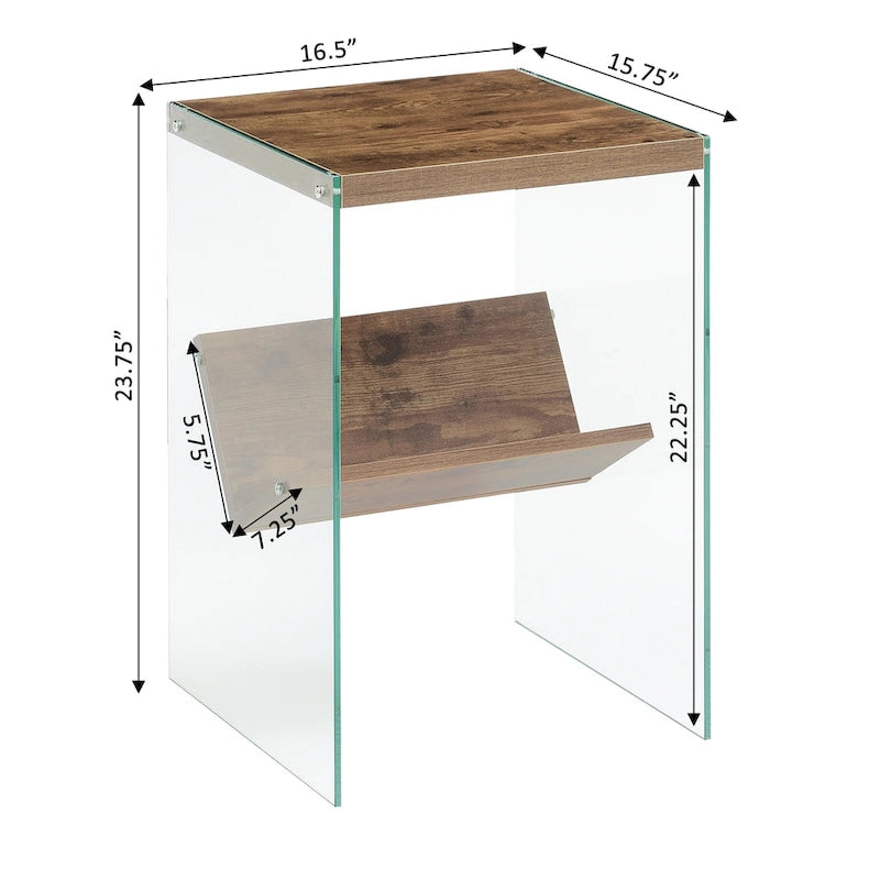 Table d'appoint moderne en verre trempé avec étagère de rangement inférieure pour salon