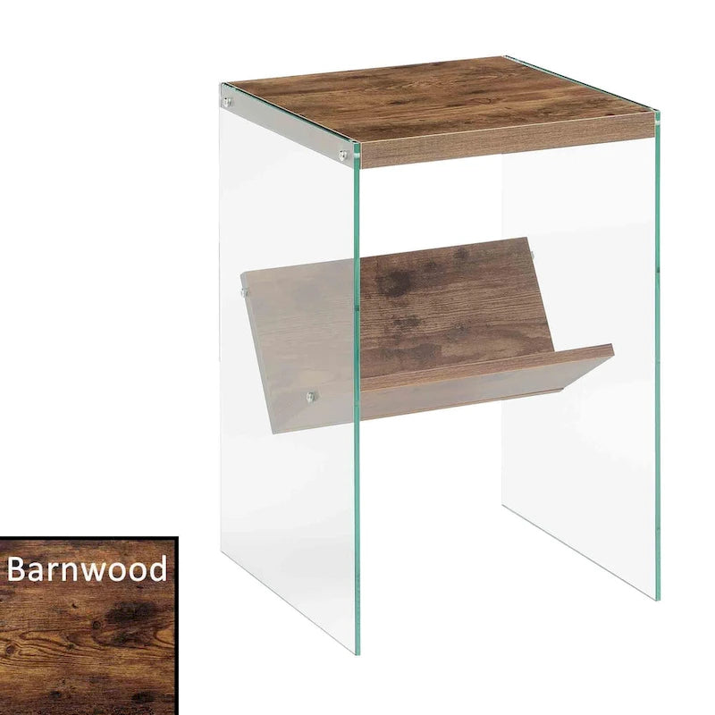 Table d'appoint moderne en verre trempé avec étagère de rangement inférieure pour salon
