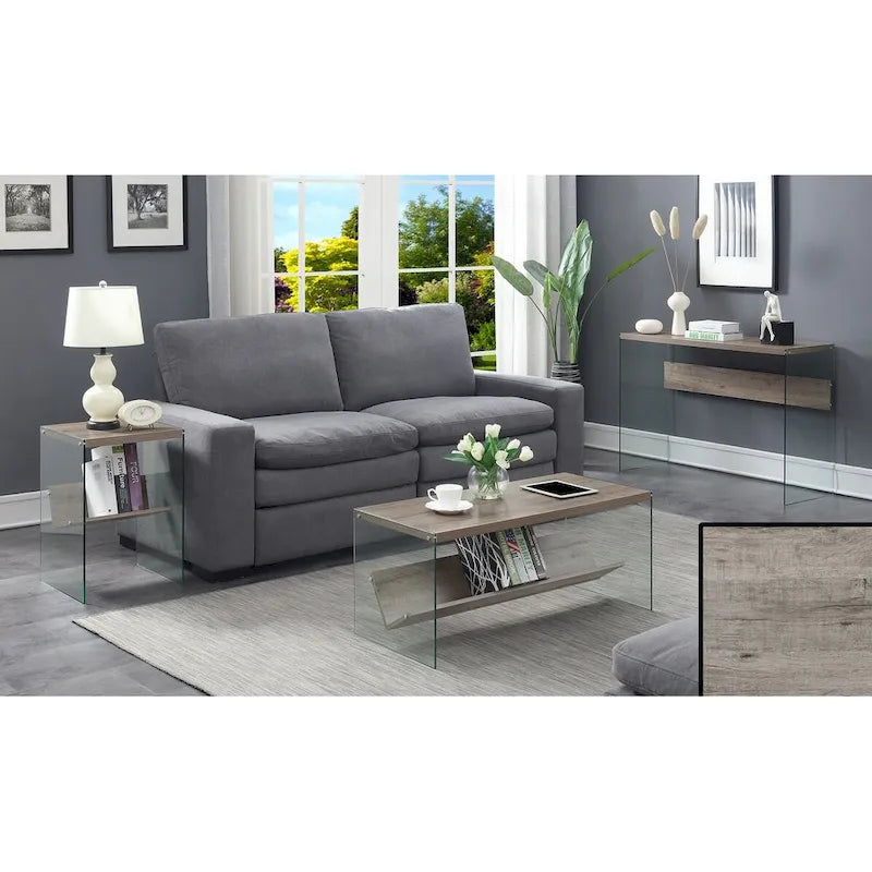 Table d'appoint moderne en verre trempé avec étagère de rangement inférieure pour salon