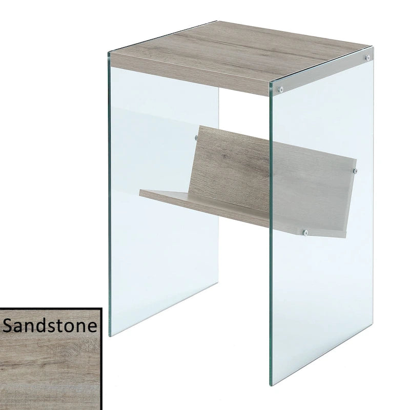 Table d'appoint moderne en verre trempé avec étagère de rangement inférieure pour salon
