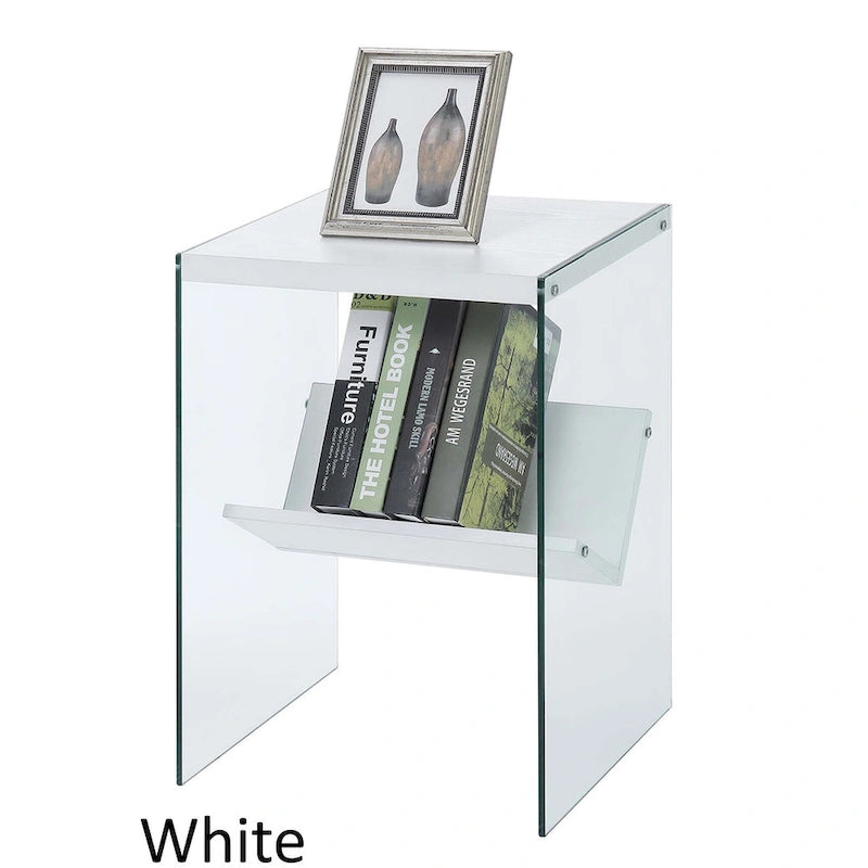 Table d'appoint moderne en verre trempé avec étagère de rangement inférieure pour salon
