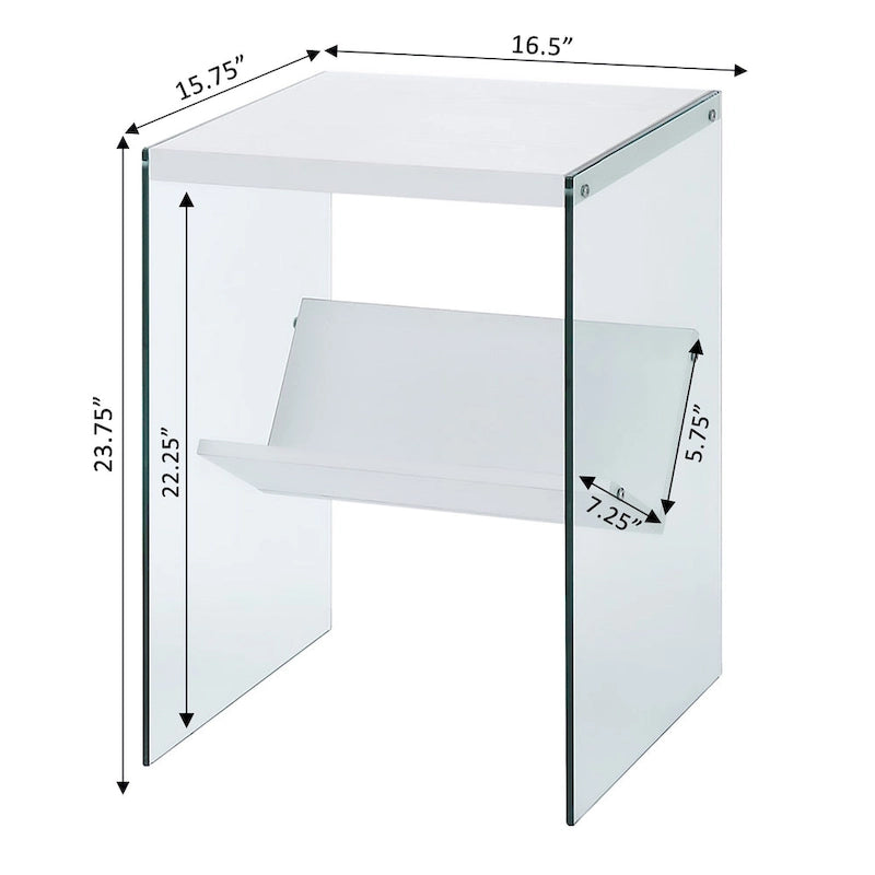 Table d'appoint moderne en verre trempé avec étagère de rangement inférieure pour salon