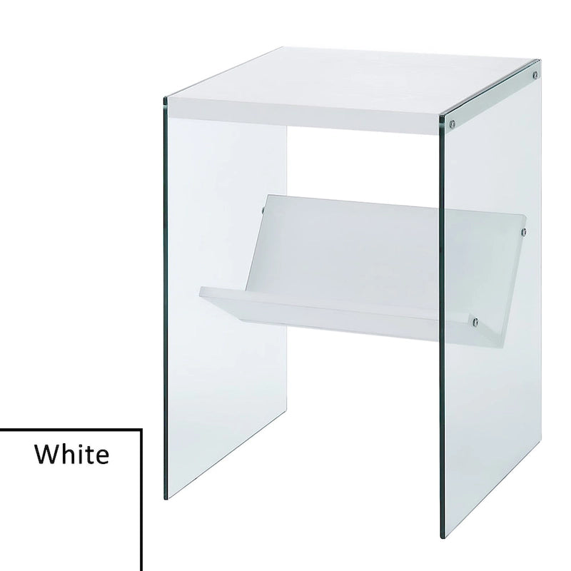 Table d'appoint moderne en verre trempé avec étagère de rangement inférieure pour salon