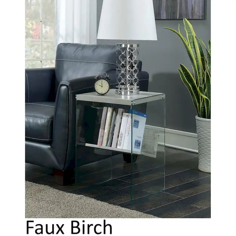 Table d'appoint moderne en verre trempé avec étagère de rangement inférieure pour salon