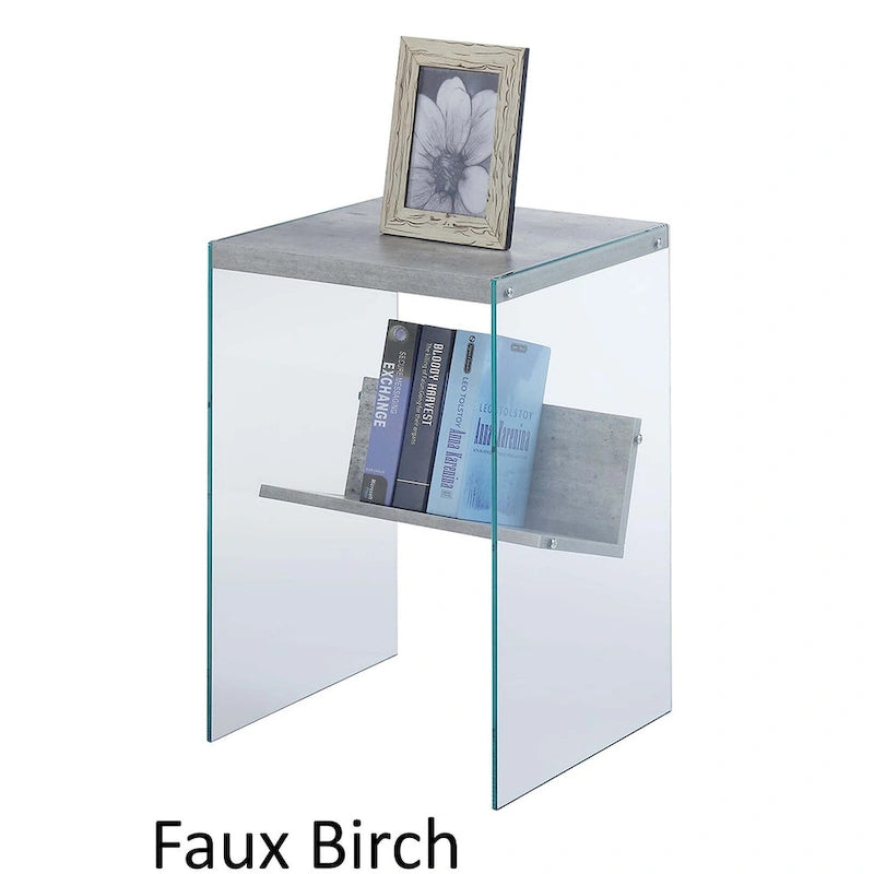 Table d'appoint moderne en verre trempé avec étagère de rangement inférieure pour salon