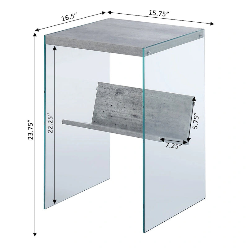 Table d'appoint moderne en verre trempé avec étagère de rangement inférieure pour salon