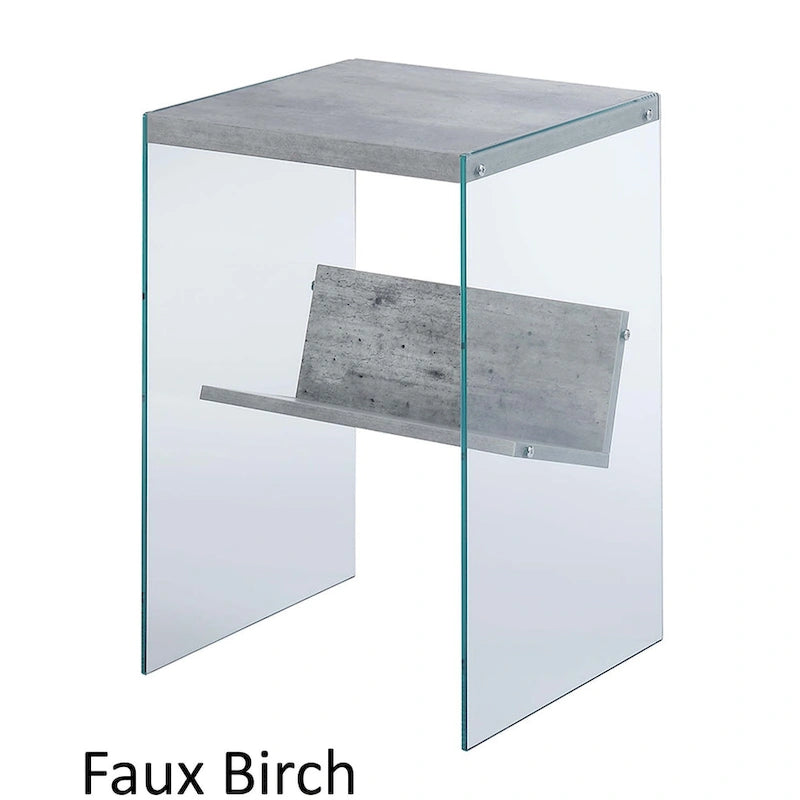 Table d'appoint moderne en verre trempé avec étagère de rangement inférieure pour salon