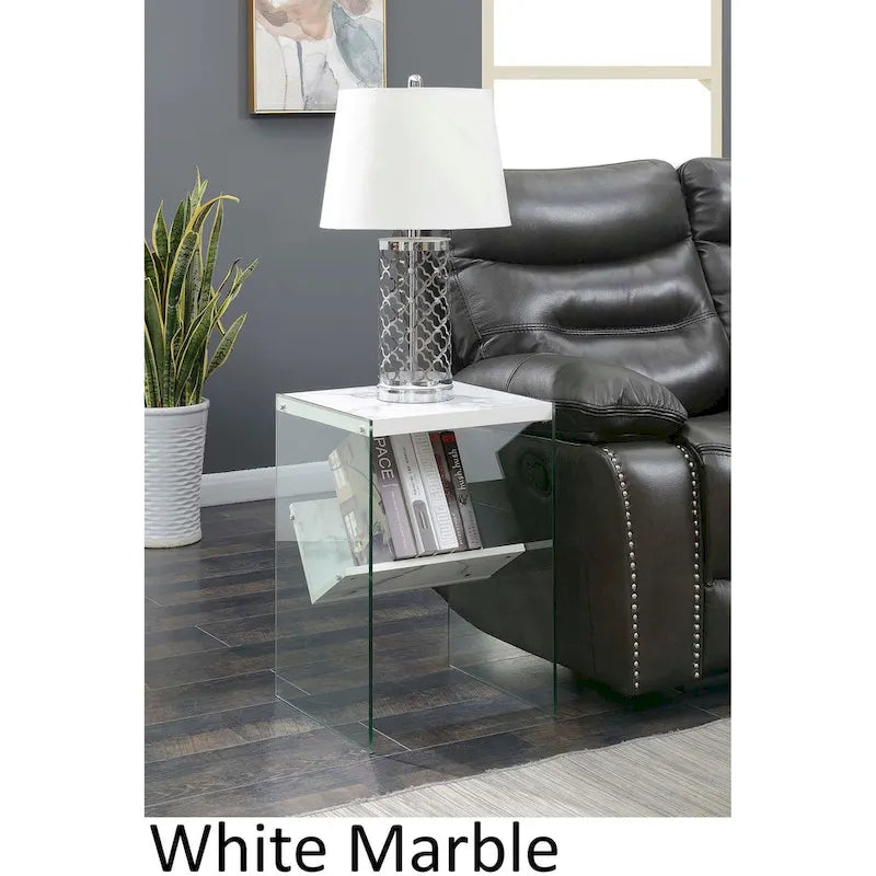 Table d'appoint moderne en verre trempé avec étagère de rangement inférieure pour salon