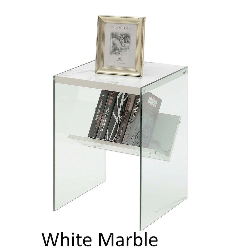 Table d'appoint moderne en verre trempé avec étagère de rangement inférieure pour salon