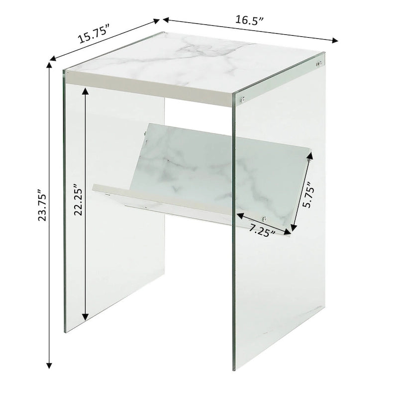 Table d'appoint moderne en verre trempé avec étagère de rangement inférieure pour salon