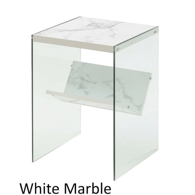Table d'appoint moderne en verre trempé avec étagère de rangement inférieure pour salon