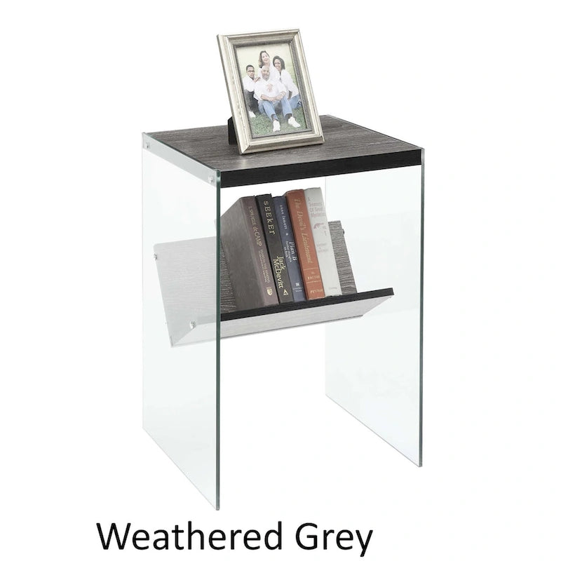 Table d'appoint moderne en verre trempé avec étagère de rangement inférieure pour salon