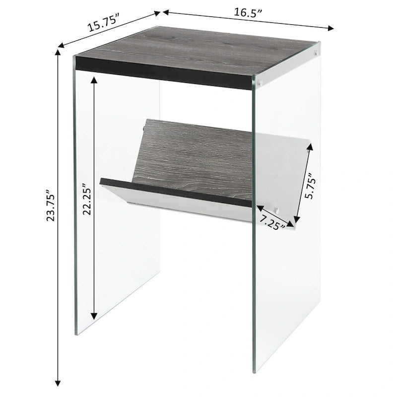 Table d'appoint moderne en verre trempé avec étagère de rangement inférieure pour salon