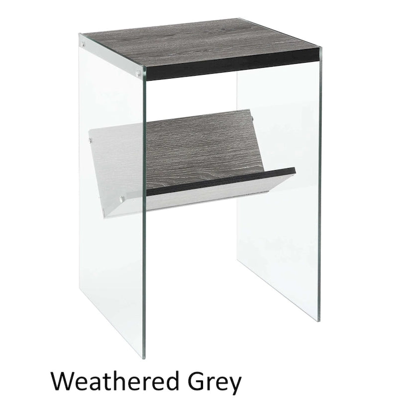 Table d'appoint moderne en verre trempé avec étagère de rangement inférieure pour salon