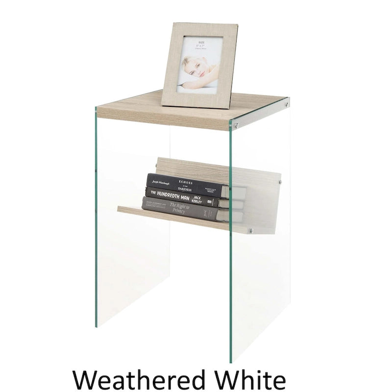 Table d'appoint moderne en verre trempé avec étagère de rangement inférieure pour salon