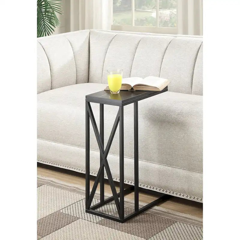 Table d'appoint de canapé en forme de C avec cadre en métal thermolaqué pour salon