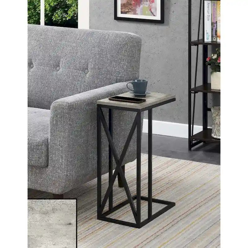 Table d'appoint de canapé en forme de C avec cadre en métal thermolaqué pour salon