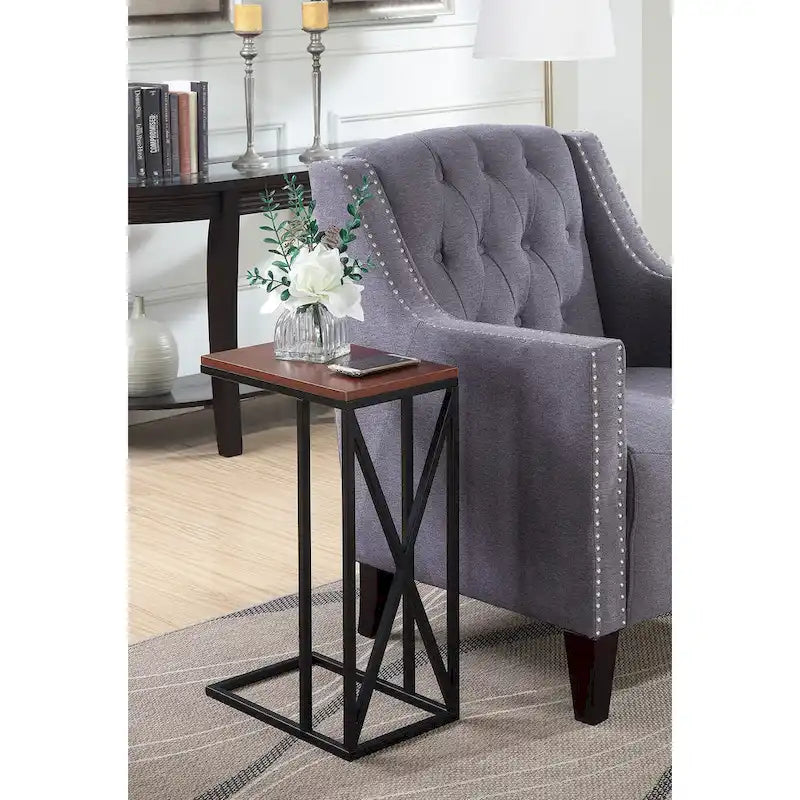 Table d'appoint de canapé en forme de C avec cadre en métal thermolaqué pour salon